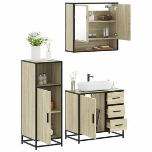 vidaXL Set mobilier de baie, 3 piese, stejar sonoma, lemn prelucrat imagine