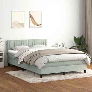 vidaXL Pat box spring cu saltea, gri deschis, 140x220 cm, catifea imagine