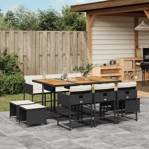 vidaXL Set mobilier de exterior cu perne, 11 piese, negru, poliratan imagine