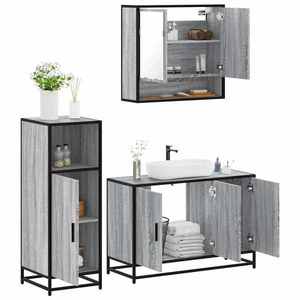 vidaXL Set mobilier de baie, 3 piese, gri sonoma, lemn prelucrat imagine