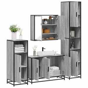 vidaXL Set de mobilier de baie 4 piese Lemn stratificat gri Sonoma imagine