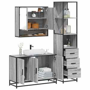 vidaXL Set mobilier de baie, 3 piese, gri sonoma, lemn prelucrat imagine