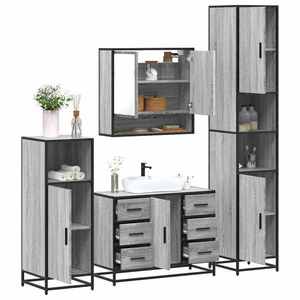 vidaXL Set de mobilier de baie 4 piese Lemn stratificat gri Sonoma imagine