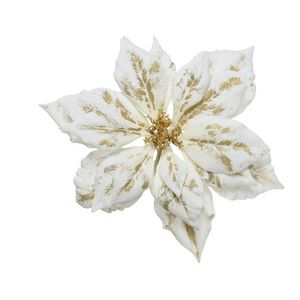 Decoratiune Poinsettia velvet, Decoris, 24x5 cm, poliester, alb/auriu imagine