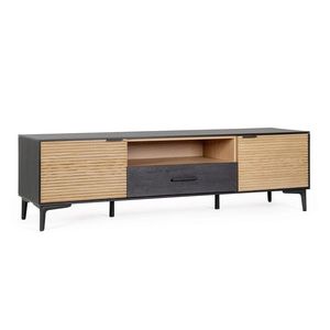 Comoda TV Allycia, Bizzotto, 154 x 40 x 44 cm, lemn de frasin/MDF, negru/natural imagine