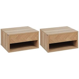 Set de 2 Noptiere Suspendate HOMCOM cu Sertar și Raft Deschis | Design Modern pentru Dormitor | Lemn Natural | Aosom Romania imagine