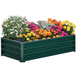 Outsunny Pat de Gradina Galvanizat Inaltat pentru Cultivare Legume Flori Plante Aromatice Cutie de Plantare Metalica Verde 120x90x30cm | Aosom Romania imagine