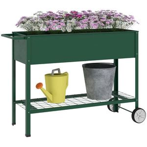 Outsunny Jardinieră Exterioară cu Raft Inferior pentru Unelte, Jardinieră Metalică cu 2 Roți și Mâner, 104x39x80 cm, Verde | Aosom Romania imagine