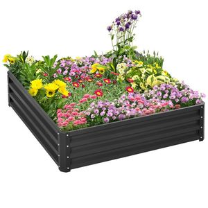 Outsunny Jardiniera Pat de Gradina Inaltat Galvanizat Cadru din Otel pentru Legume Flori Plante Aromatice 120X120X30cm | Aosom Romania imagine