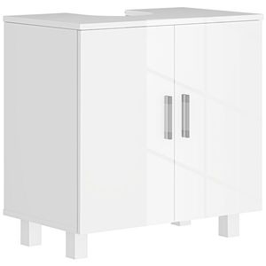 HOMCOM Mobilier Sub Chiuvetă pentru Baie cu 2 Uși, Raft Central, Mâner și Picioare Antiderapante, 60x35x60 cm, Alb Lucios | Aosom Romania imagine