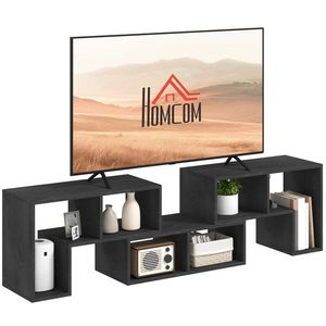 HOMCOM Mobilier TV 75" cu 2 Rafturi în Formă de L și Raft Dreptunghiular, 134-180x30, 5x44 cm, Negru | Aosom Romania imagine