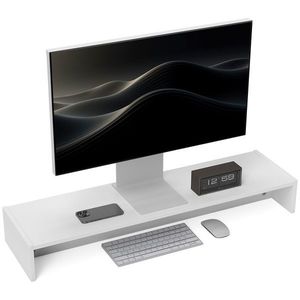 HOMCOM Suport pentru Monitor PC cu 2 Compartimente de Depozitare, Suport Monitor până la 16kg, 100x27x15 cm, Alb | Aosom Romania imagine