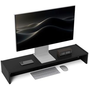 HOMCOM Suport pentru Monitor PC până la 16 kg cu 2 Compartimente de Depozitare, 100x27x15 cm, Negru | Aosom Romania imagine