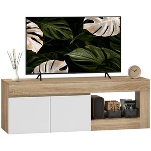 HOMCOM Dulap pentru TV de 60" cu Dulăpior, 2 Uși și Raft Deschis, Mobilier TV din Lemn, 140x40x48 cm, Lemn Natural | Aosom Romania imagine