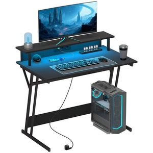 HOMCOM Birou de Gaming cu Lumini LED și Suport pentru Monitor, Masă Gaming cu Port USB și TYPE C, 100x60x88, 5 cm, Negru | Aosom Romania imagine