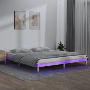 vidaXL Cadru de pat LED Super King Size, 180x200 cm, lemn masiv imagine