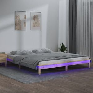 vidaXL Cadru de pat cu LED, 140x190 cm, lemn masiv imagine