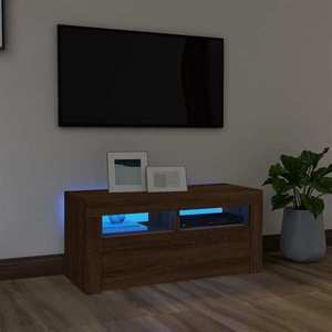 vidaXL Comodă TV cu lumini LED, stejar maro, 90x35x40 cm imagine