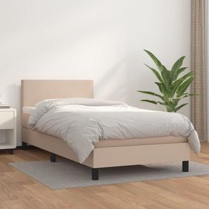 vidaXL Pat box spring cu saltea, cappuccino, 90x200 cm piele ecologică imagine