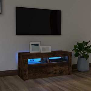 vidaXL Comodă TV cu lumini LED, stejar fumuriu, 90x35x40 cm imagine