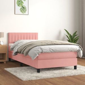 vidaXL Pat box spring cu saltea, roz, 100x200 cm, catifea imagine