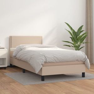 vidaXL Pat box spring cu saltea, cappuccino, 90x200 cm piele ecologică imagine