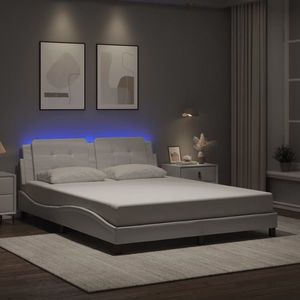 vidaXL Cadru de pat cu lumini LED, alb, 160x200 cm, piele ecologică imagine