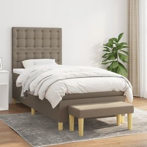 vidaXL Pat box spring cu saltea, gri taupe, 90x200 cm, textil imagine