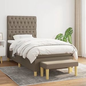 vidaXL Pat box spring cu saltea, gri taupe, 90x200 cm, textil imagine