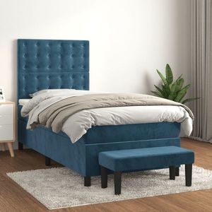 vidaXL Pat box spring cu saltea, albastru închis, 90x200 cm, catifea imagine