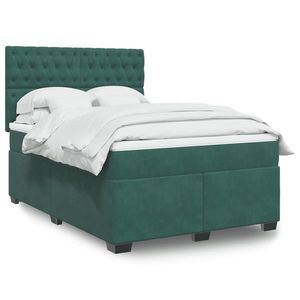 vidaXL Pat box spring cu saltea, verde închis, 140x200 cm, catifea imagine