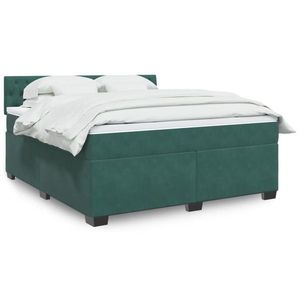 vidaXL Pat box spring cu saltea, verde închis, 180x200 cm, catifea imagine