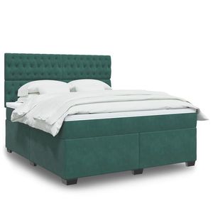 vidaXL Pat box spring cu saltea, verde închis, 180x200 cm, catifea imagine