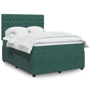 vidaXL Pat box spring cu saltea, verde închis, 140x200 cm, catifea imagine