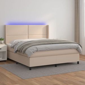 vidaXL Pat cu arcuri, cu saltea și LED cappuccino 180x200 cm piele eco imagine