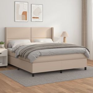 vidaXL Pat box spring cu saltea, cappuccino, 180x200cm piele ecologică imagine