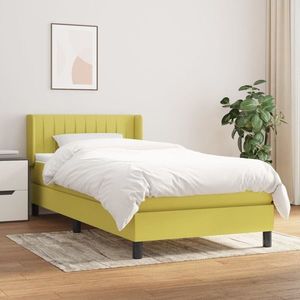 vidaXL Pat box spring cu saltea, verde, 100x200 cm, textil imagine