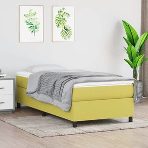 vidaXL Pat box spring cu saltea, verde, 100x200 cm, textil imagine