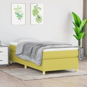 vidaXL Pat box spring cu saltea, verde, 100x200 cm, textil imagine