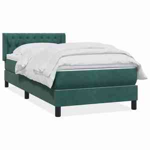 vidaXL Pat box spring cu saltea, verde închis, 90x220 cm, catifea imagine