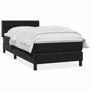 vidaXL Pat box spring cu saltea, negru, 80x220 cm, catifea imagine