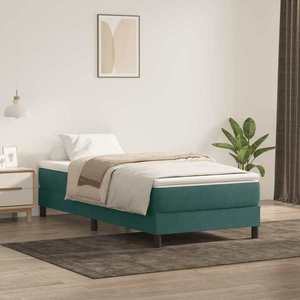 vidaXL Pat box spring cu saltea, verde închis, 100x210 cm, catifea imagine