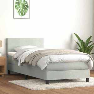 vidaXL Pat box spring cu saltea, gri deschis, 80x210 cm, catifea imagine