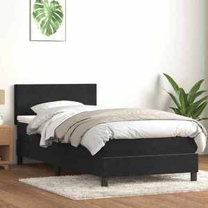 vidaXL Pat box spring cu saltea, negru, 100x220 cm, catifea imagine