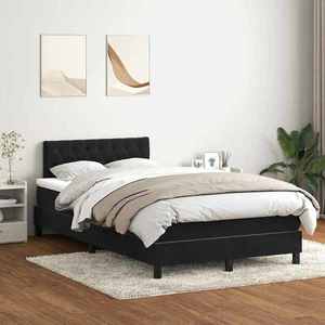 vidaXL Pat box spring cu saltea, negru, 120x210 cm, catifea imagine