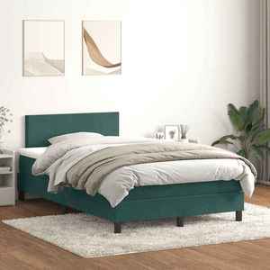 vidaXL Pat box spring cu saltea, verde închis, 120x210 cm, catifea imagine