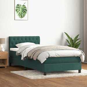 vidaXL Pat box spring cu saltea, verde închis, 90x210 cm, catifea imagine