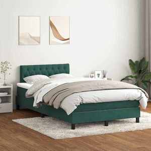 vidaXL Pat box spring cu saltea, verde închis, 120x210 cm, catifea imagine