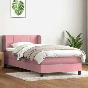 vidaXL Pat box spring cu saltea, roz, 80x210 cm, catifea imagine