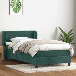 vidaXL Pat box spring cu saltea, verde închis, 80x210 cm, catifea imagine